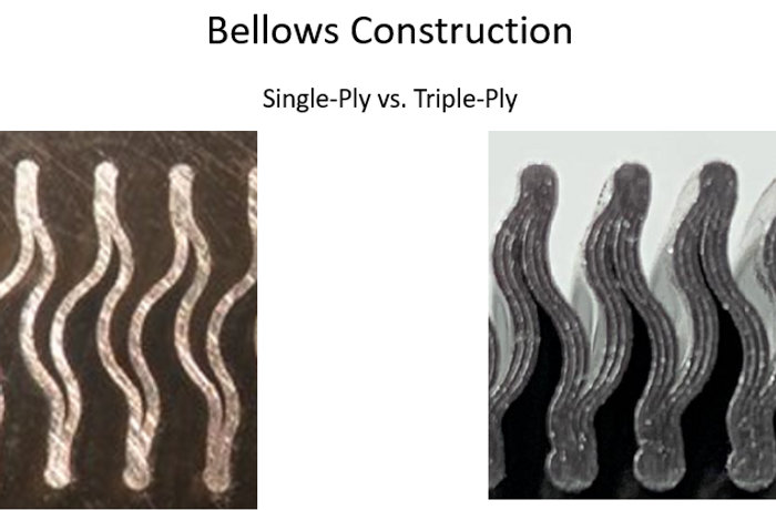 Single-ply (left) and triple-ply (right) metal bellows